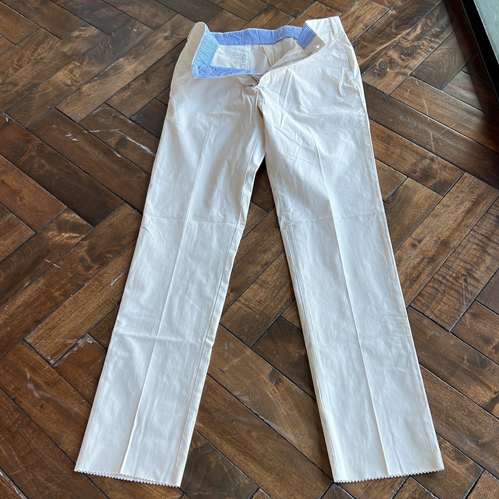 Frank’s made in USA plain front trim  fit unhemmed chino trouser